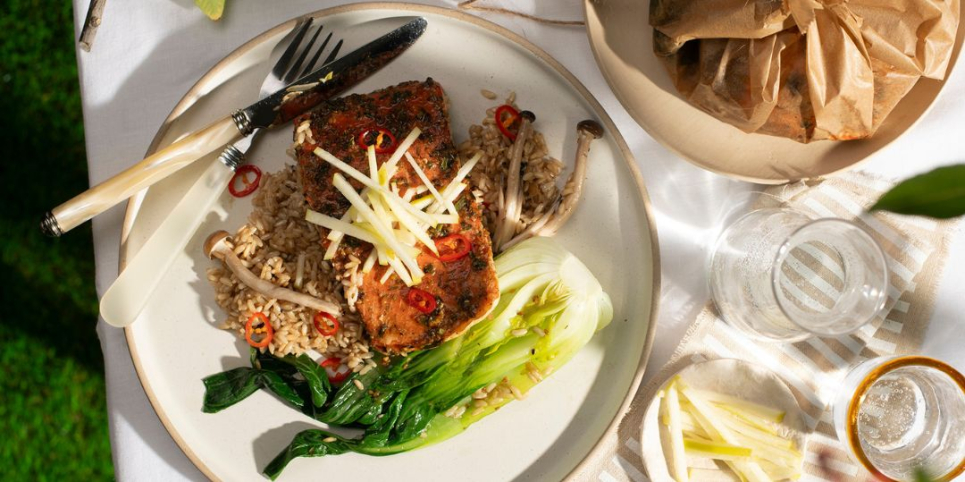 Wild Salmon with Vegetables and Brown Rice